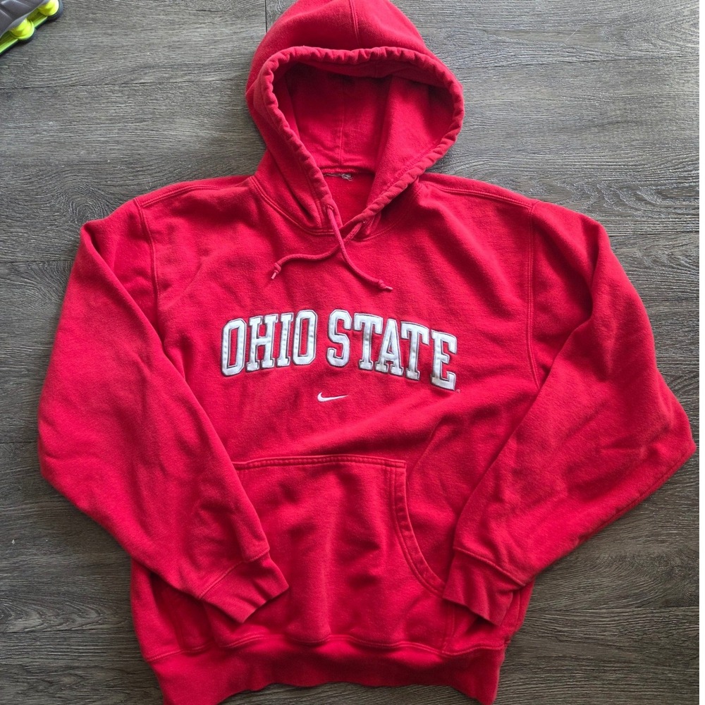 Vtg Y2K Center Swoosh Nike Ohio State Hoodie Men Red Embroidered Pullover